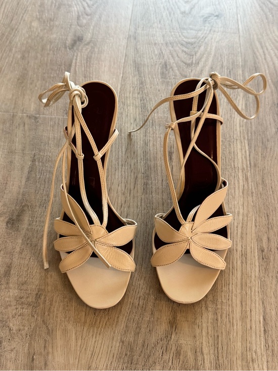 STAUD Shoes - Staud Floral Sandal ankle tie Heels cream size 39 worn once